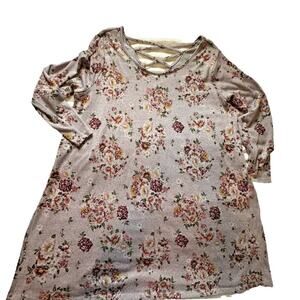 Just Be Women's Multi Color Floral Gray Round Neck Long Sleeve Dress Size 3X